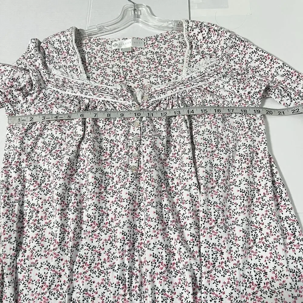 Eileen West Nightgown Small 100% Cotton Flannel Floral Pink Cottagecore Lace